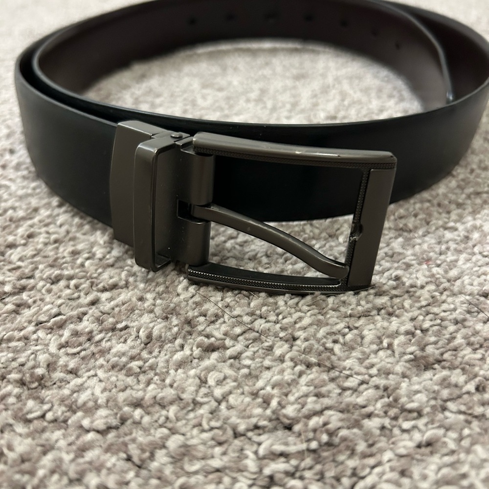 Black Leather Belt with Metal Buckle